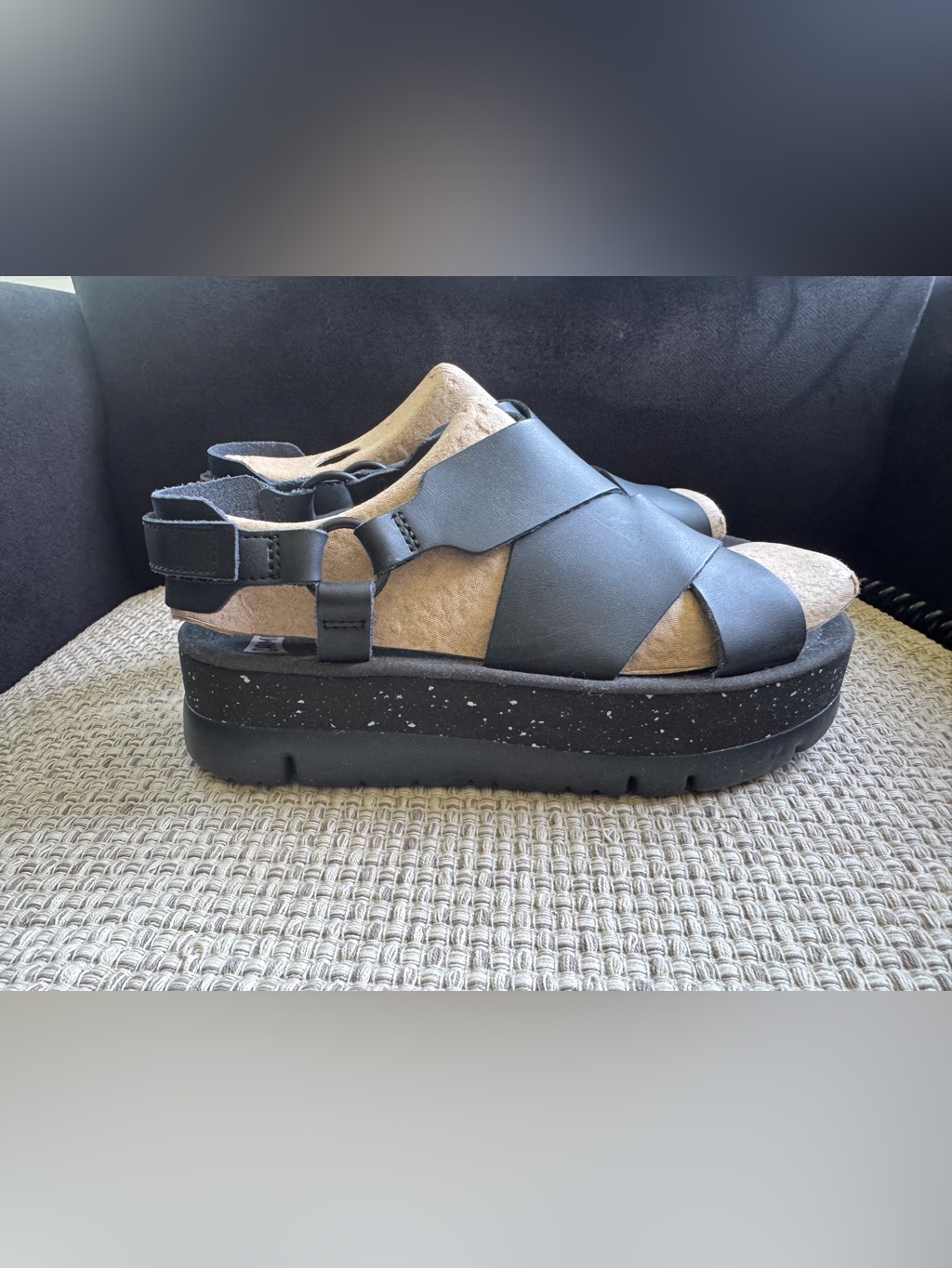Nwot Camper Brand Black Crisscross Walking Sandals Size 7